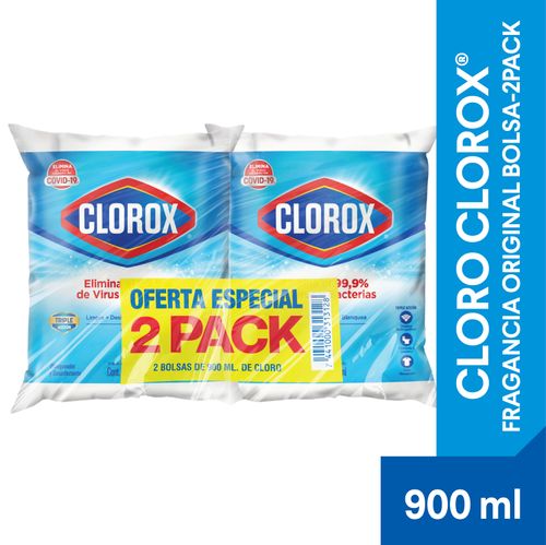 Cloro Clorox Fragancia Original Bolsa, Triple Acción 2 Pack - 900ml