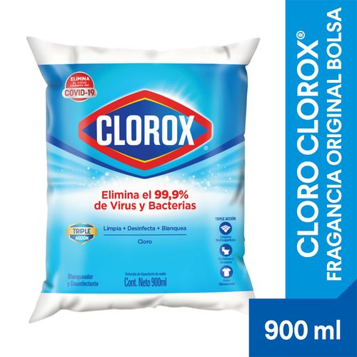 Cloro Clorox Fragancia Original Bolsa, Triple Acción - 900ml