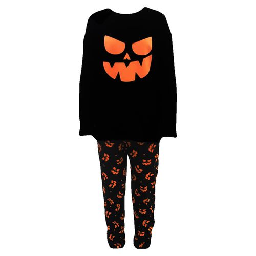 Pijama Halloween Boulevard Para Niña Estampado Calabazas, Color Negro - Talla 14