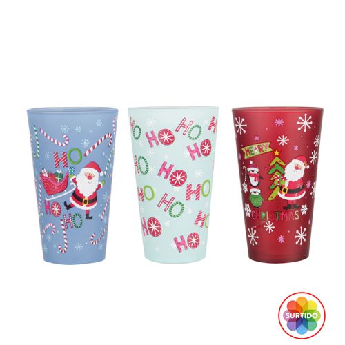 Vaso de vidrio Holiday Time, con diseños navideños -370ml