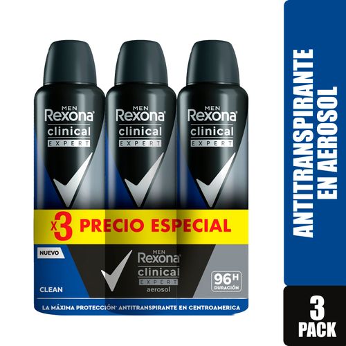 Desodorante Rexona Clinical Caballero Expert Clean Aerosol 3 Pack - 150ml
