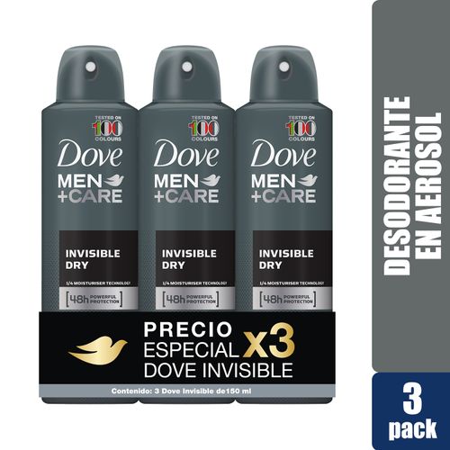Desodorante Dove Men+Care Invisible Dry Aerosol 3 pack - 150ml