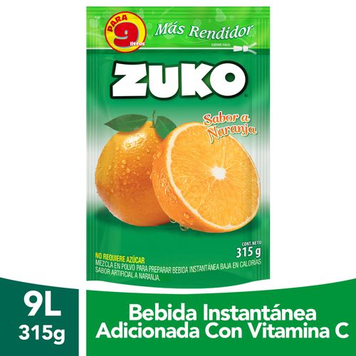 Bebida En Polvo Instantánea Marca Zuko Sabor Naranja, Con Vitamina C - 315g