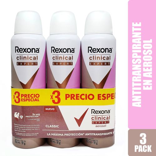 Desodorante Rexona Clinical Dama Expert Classic Aerosol 3 Pack - 150ml