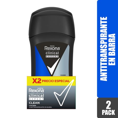 Desodorante Rexona Clinical Caballero Expert Clean Barra 2 Pack - 46g