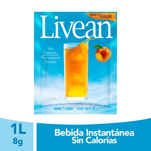 Bebida En Polvo Instantánea Marca Livean Sabor Durazno Light - 8g