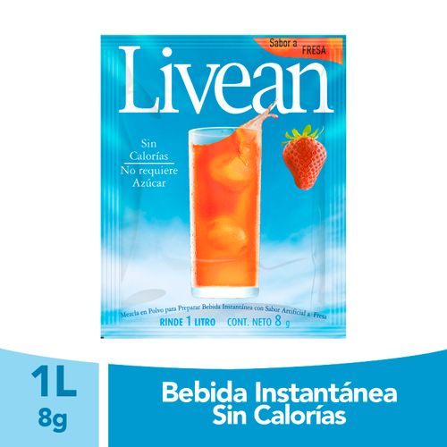 Bebida En Polvo Instantánea Marca Livean Sabor Fresa Light - 8g