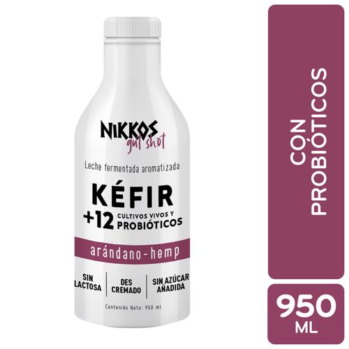 Leche Fermentada Nikkos Con Más De 12 Cultivos Vivos Y Probióticos, Sabor Arándano Y Hemp Fruta 100% Natural - 950 ml