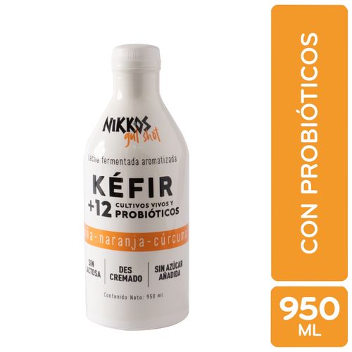 Leche Fermentada Nikkos Con Más De 12 Cultivos Vivos Y Probióticos, Sabor Piña, Naranja Y Cúrcuma Con Fruta 100% Natural - 950ml