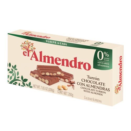 Turrón El Almendro Chocolate Con Almendras Sin Azúcar Añadido, Calidad Suprema - 200g