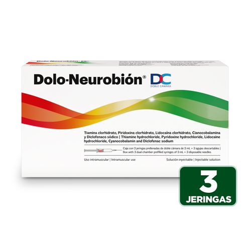 Jeringa Dolo-Neurobión DC Merk Prellenada Doble Cámara 3ml 3 Unidades + 3 Agujas Descartables