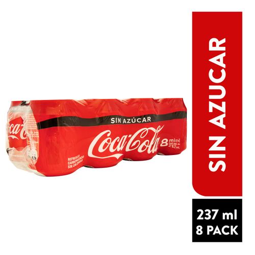 Gaseosa Coca Cola sin azúcar 8pack latas - 1896 ml
