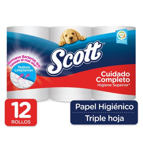 Papel Higiénico Scott Cuidado Completo Triple Hoja - 12 Rollos