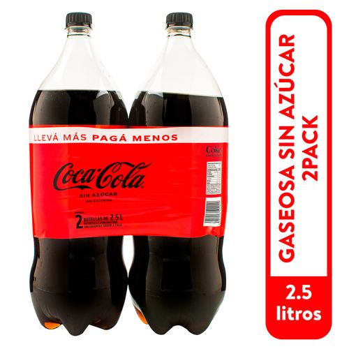 Gaseosa Coca Cola sin azúcar 2pack - 5 L
