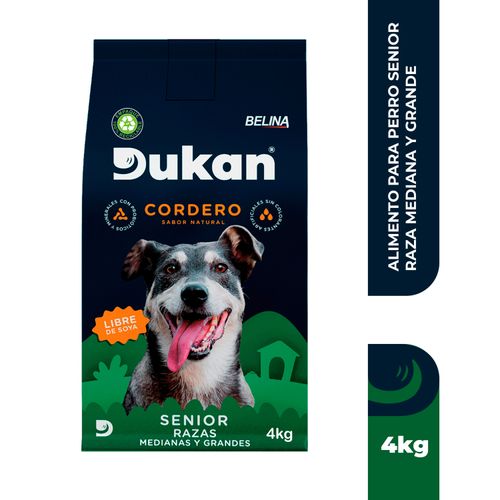 Alimento Dukan perros senior razas medianas y grandes sabor cordero y libre de soya - 4 kg