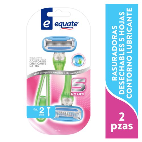 Rasuradoras Desechables Equate 5 Hojas Contorno Lubricante - 2Pzas