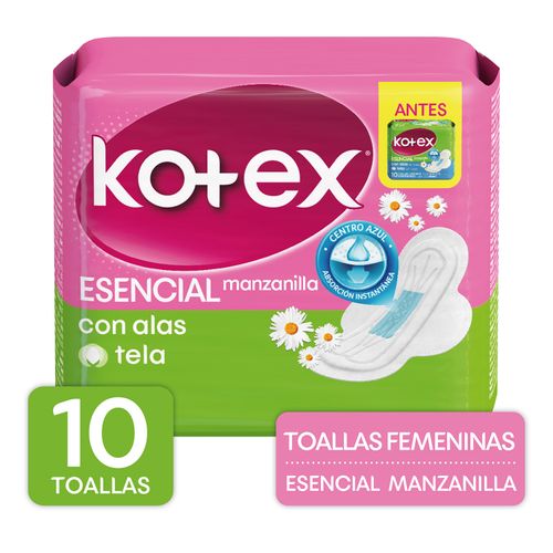Toallas Femeninas Kotex Esencial Manzanilla Con Alas -10 unidades