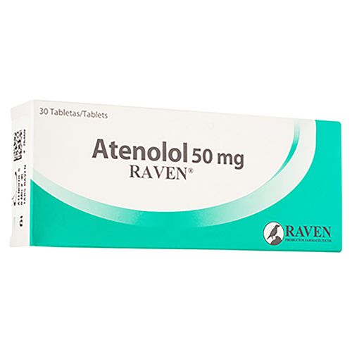 Antihipertensivo Atenolol Raven 50 mg caja 30 tabletas - Precio indicado por tableta