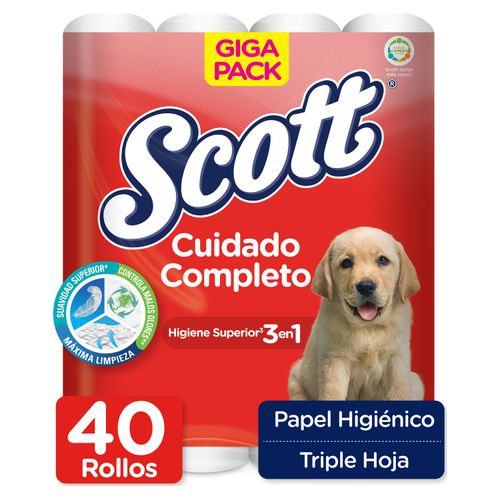 Papel Higiénico Scott Cuidado Completo 3 En1 Triple Hoja - 40 Rollos