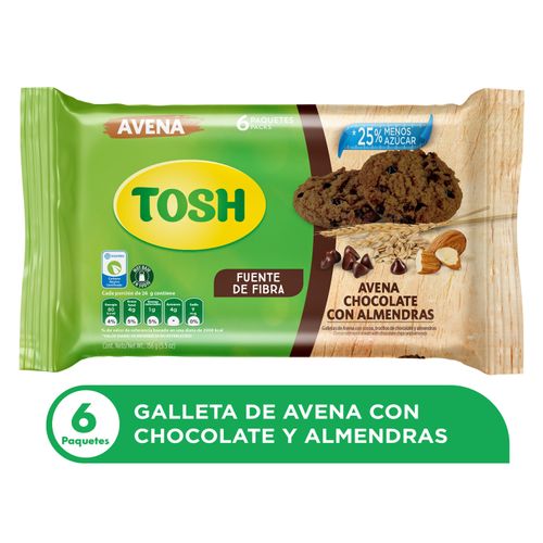 Galletas tosh Pozuelo avena granola chocolate y almendras 6 pack - 156 g