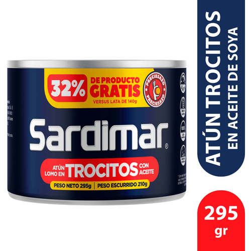 Atún Trocitos Sardimar, aceite de soya -295g