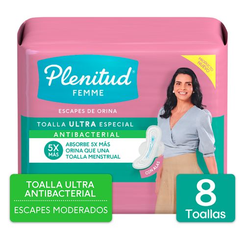 Toallas Para Incontinencia Plenitud Femme Ultra Antibacterial - 8 unidades