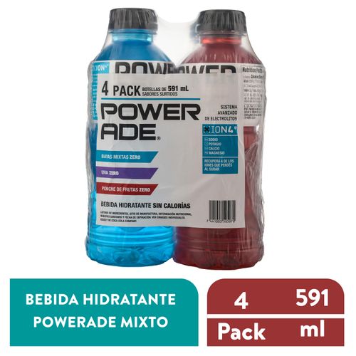 Bebida Powerade Ion4 Zero, 4 pack Surtido -591ml