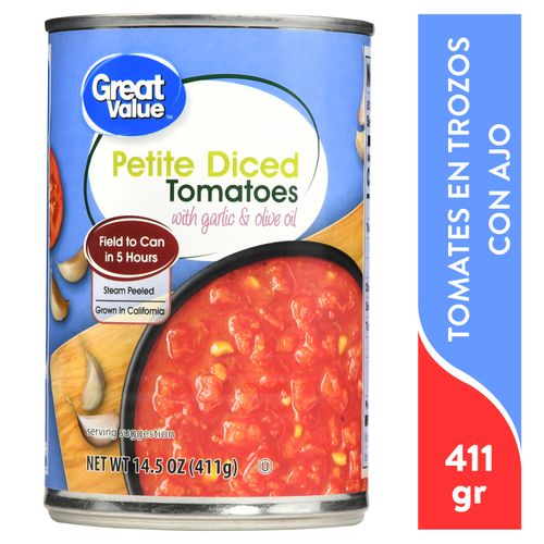 Tomates Great Value Trozos Con Ajo - 411gr