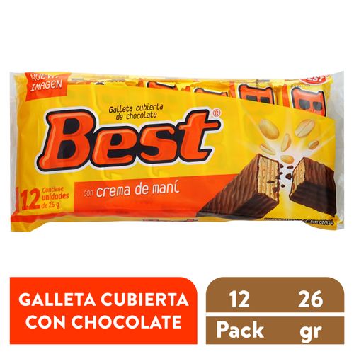 Galleta Best cubierto de chocolate con crema de maní 12 pack - 312 g