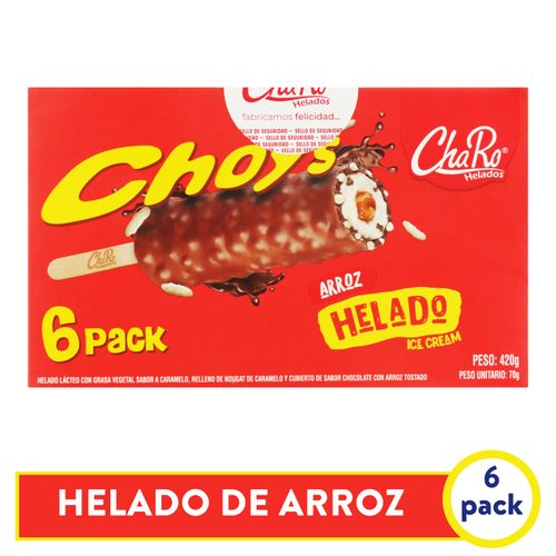 Helado Charo choys cobertura de arroz tostado 6 pack - 420 g