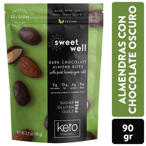 Chocolate Sweetwell Bites Chocolate Oscuro Y Almendras Con Sal Rosa Del Himalaya 90 G. Keto, Sin Azúcar, Sin Gluten