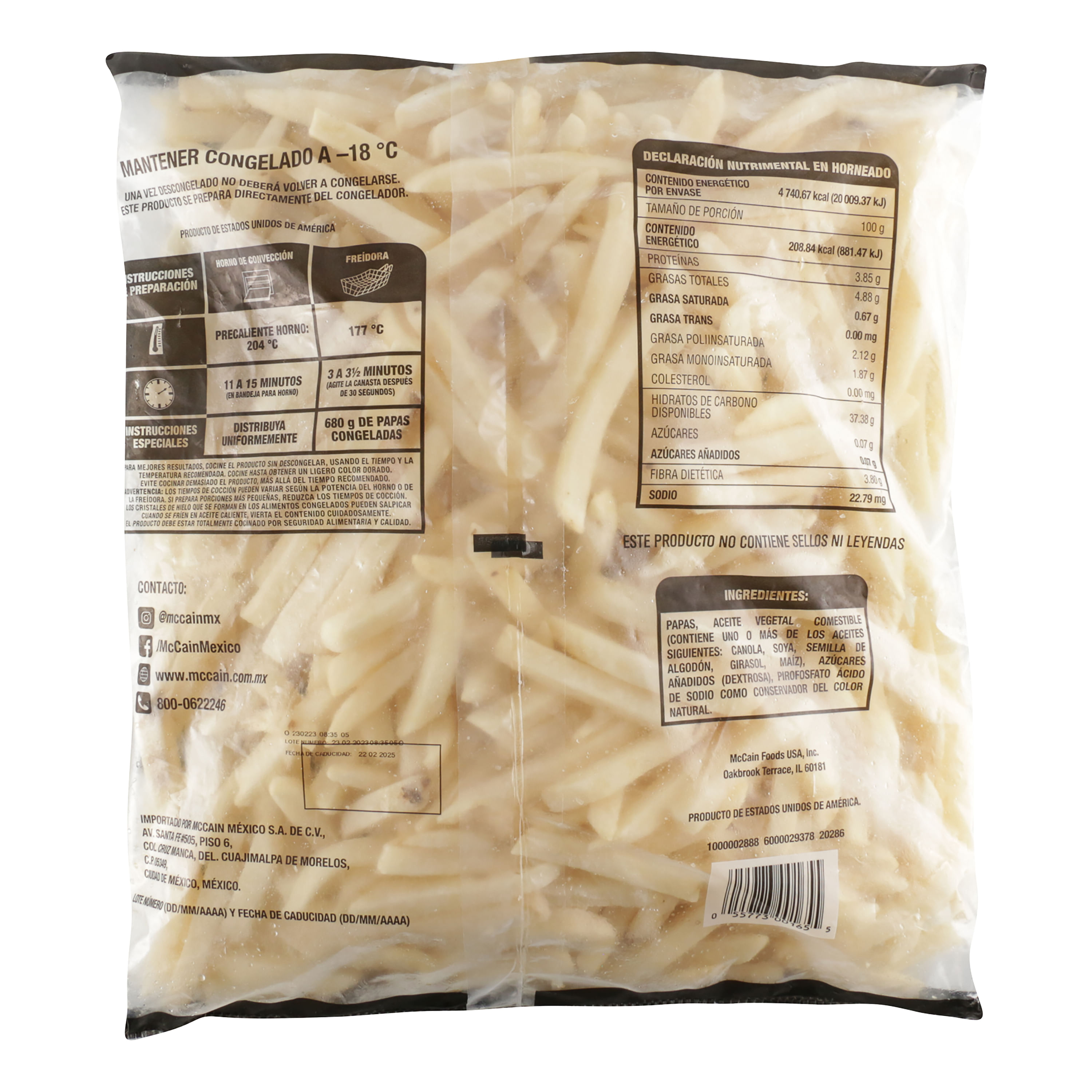 Golden Long patatas congeladas larga y fina bolsa 1 kg · MC CAIN