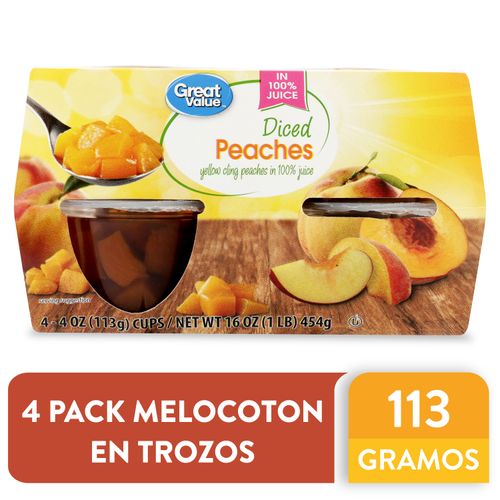 Melocotón Great Value, en Trozos 4 Pack -454g