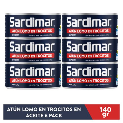 Atún Lomo en trocitos con aceite Sardimar, paquete de 6 - 140 g