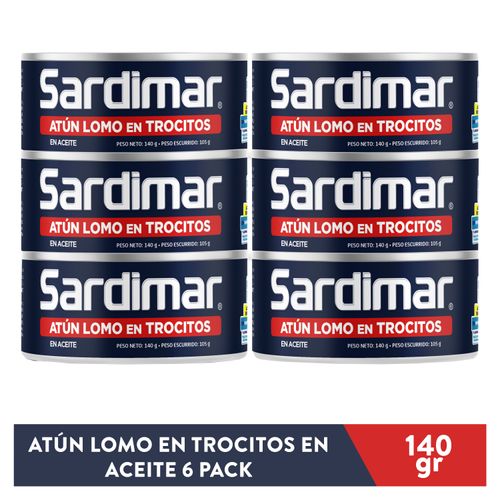 6Pack Atún Sardimar Lomo En Trocitos - 140gr