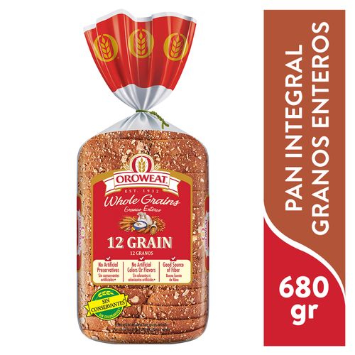 Pan cuadrado Oroweat grano entero 12 granos - 680 g