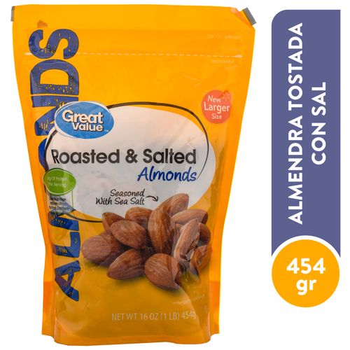Almendra Great Value Tostada Con Sal -397gr
