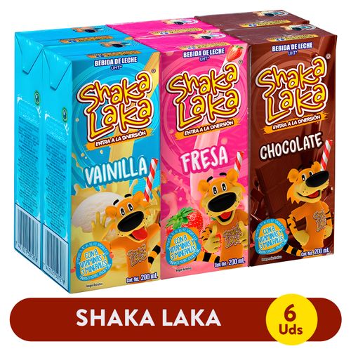 6 Pack Leche Shaka Laka Sabores -200ml