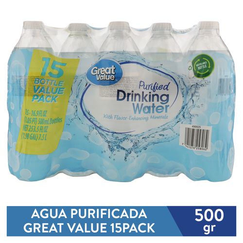 15 Pack Agua Great Value Purificada -500ml