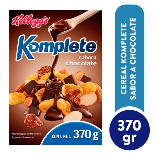 Cereal Kellogg's® Komplete® Sabor Chocolate  - Hojuelas de Maíz Sabor Maní y Sabor Chocolate con Trocitos Sabor Chocolate y Almendras - 1 Caja de 370g