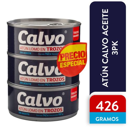 3 Pack Atún Calvo Aceite Trozo Lomo -426gr