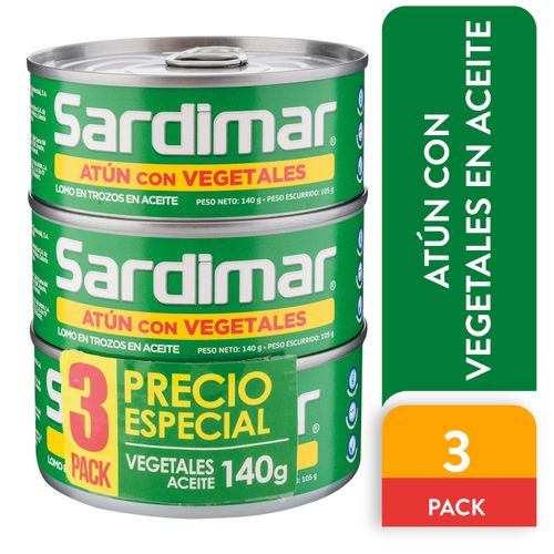 3Pack Atún Sardimar Con Vegetales - 140gr