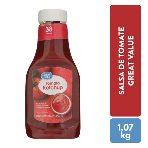 Salsa Great Value de tomate ketchup sin color artificial - 1.07 kg