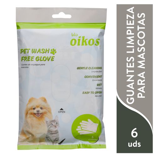 Guantes Bio Oikos Húmedos Limpieza Mascotas 6 unidades