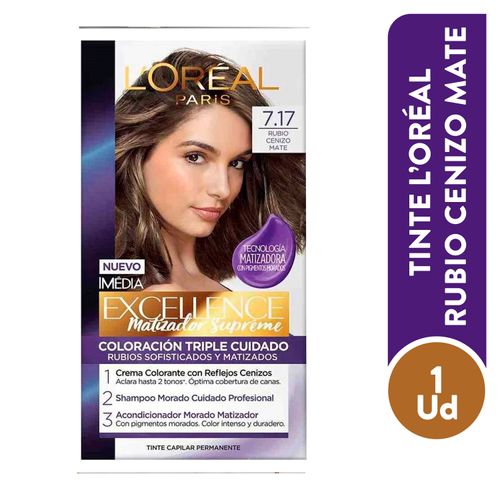 Tinte para el cabello Permanente L'Oréal Paris Excellence Matizador Supreme7.17 rubio cenizo mate