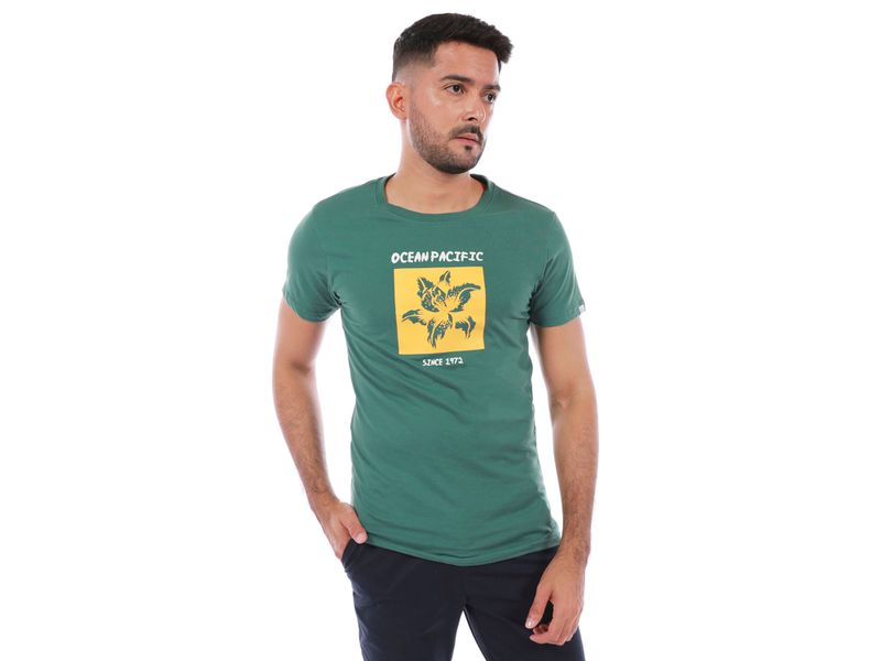 T-Shirt-Ocean-Pacific-Para-Caballero-Color-Verde-Oscuro-Cuello-Redondo-Talla-S-XL-1-97946