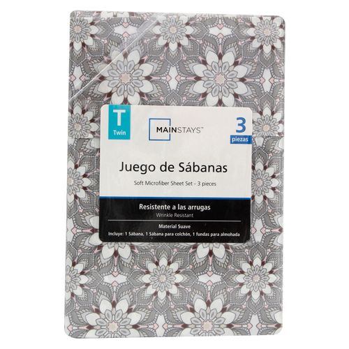 Set de sábanas Mainstays estampado floral color gris Individual - 3 pzas