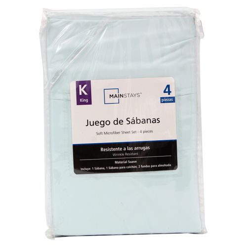 Set de sábanas Mainstays king lisas color celeste - 4 pzas