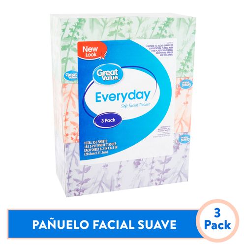 3 Pack Pañuelos Great Value Facial 200U