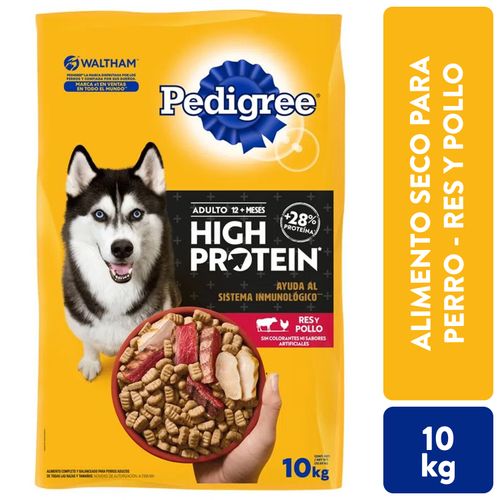 Alimento Seco Para Perro Pedigree High Protein Adultos Res y Pollo -10 Kg